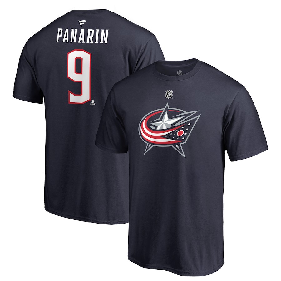 Pánské tričko #9 Artemi Panarin Columbus Blue Jackets NHL Stack Logo Name & Number Velikost: M