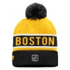 Pánská zimní čepice Boston Bruins NHL Authentic Pro Game & Train Cuffed Pom Knit Black-Yellow Gold