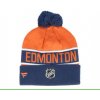 Pánská zimní čepice Edmonton Oilers NHL Authentic Pro Game & Train Cuffed Pom Knit Athletic Navy-Dark Orange