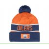 Pánská zimní čepice Edmonton Oilers NHL Authentic Pro Game & Train Cuffed Pom Knit Athletic Navy-Dark Orange