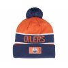 Pánská zimní čepice Edmonton Oilers NHL Authentic Pro Game & Train Cuffed Pom Knit Athletic Navy-Dark Orange