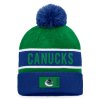Pánská zimní čepice Vancouver Canucks NHL Authentic Pro Game & Train Cuffed Pom Knit Blue Cobalt-Kelly Green