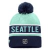 Pánská zimní čepice Seattle Kraken NHL Authentic Pro Game & Train Cuffed Pom Knit Traditional Navy-Icy Blue