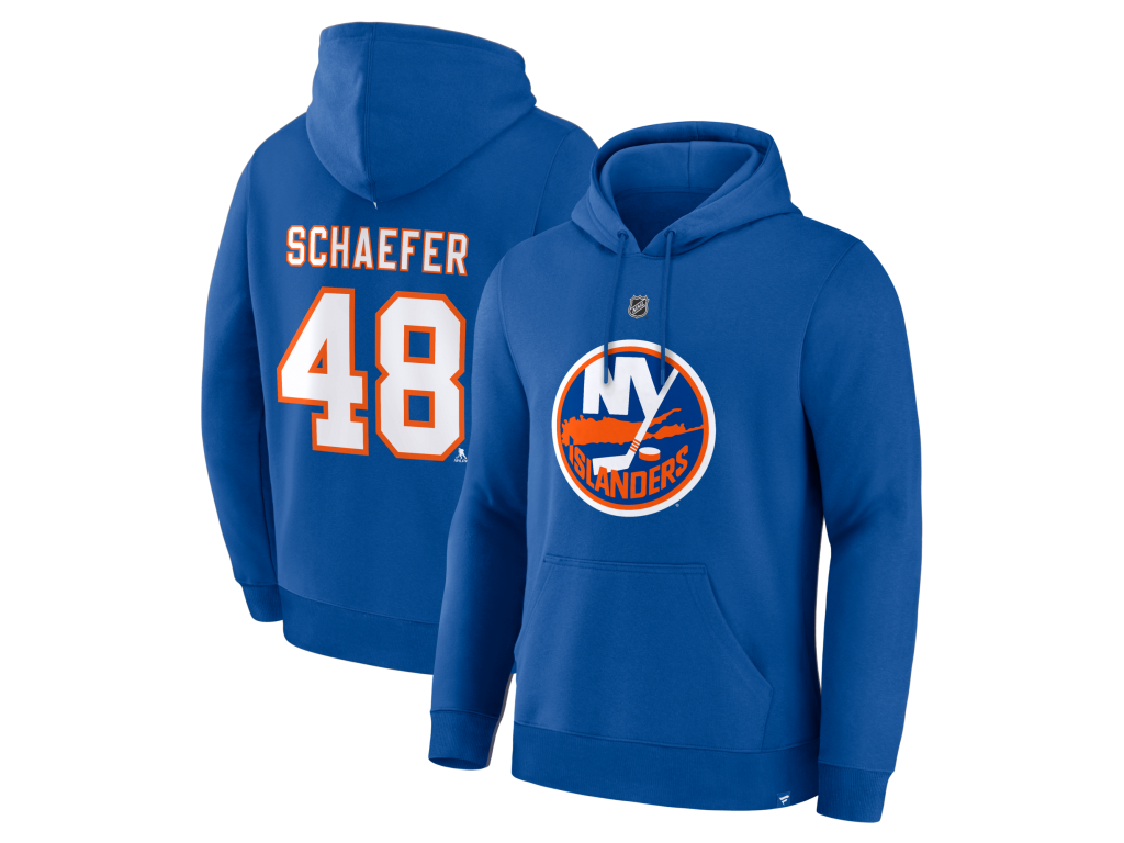 Fanatics Branded Mikina Matthew Schaefer #48 New York Islanders NHL Authentic Stack Name & Number Hoodie Veľkosť: 2XL