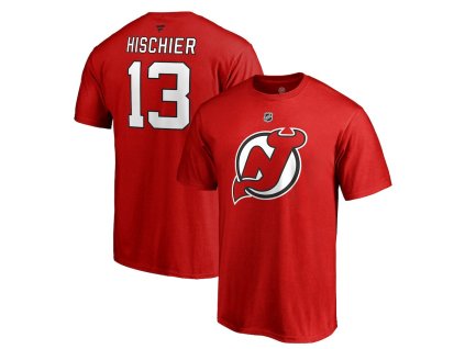 Pánské tričko #13 Nico Hischier New Jersey Devils NHL Stack Logo Name & Number