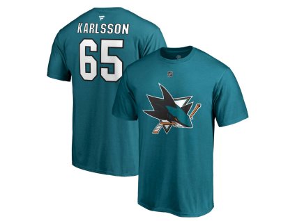 Pánské tričko San Jose Sharks NHL Erik Karlsson #65 Stack Logo Name & Number