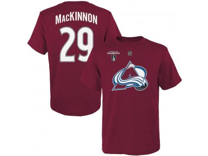 Dětské tričko Nathan MacKinnon #29 Colorado Avalanche 2022 Stanley Cup Champions Name and Number