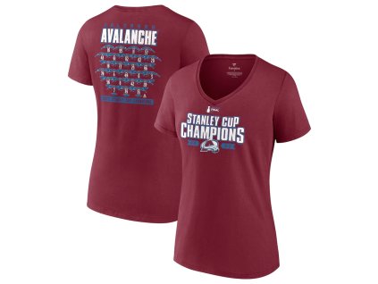 Dámske tričko Colorado Avalanche 2022 Stanley Cup Champions  Jersey Roster V-Neck