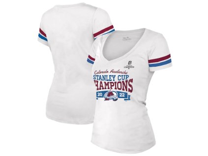 Dámské tričko Colorado Avalanche NHL 2022 Stanley Cup Champions Striped V-Neck