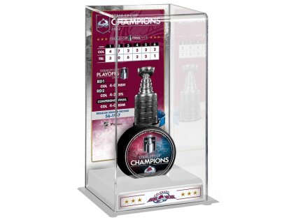 Vitrína na puk Colorado Avalanche NHL 2022 Stanley Cup Champions Logo Deluxe Tall Hockey Puck Case