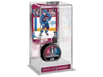 Vitrína na puk Colorado Avalanche NHL 2022 Stanley Cup Champions Cale Makar Logo Deluxe Tall Hockey Puck Case