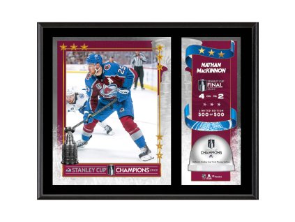 Obraz Colorado Avalanche 2022 Stanley Cup Champions Nathan MacKinnon 12'' x 15'' Sublimated Plaque with Game-Used Ice from the 2022 Stanley Cup Final - Limited Edition of 500