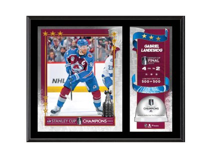 Obraz Colorado Avalanche NHL 2022 Stanley Cup Champions Gabriel Landeskog 12'' x 15'' Sublimated Plaque with Game-Used Ice from the 2022 Stanley Cup Final - Limited Edition of 500