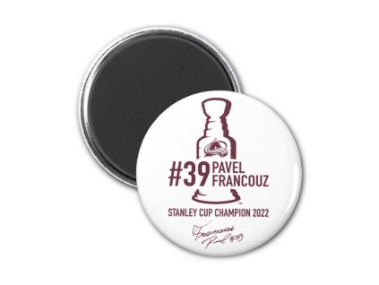 Magnet na lednici Pavel Francouz #39 Stanley Cup Champion 2022 Colorado Avalanche NHL 44 mm - bílý
