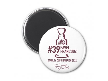Magnet na lednici Pavel Francouz #39 Stanley Cup Champion 2022 Colorado Avalanche 44 mm - bílý