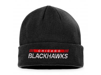 Zimní čepice Chicago Blackhawks Authentic Pro Game & Train Cuffed Knit Black