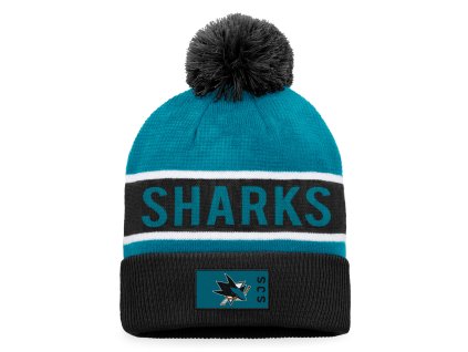 Pánska zimná čiapka San Jose Sharks Authentic Pro Game & Train Cuffed Pom Knit Black-Active Blue