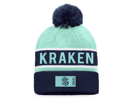 Pánska zimná čiapka Seattle Kraken Authentic Pro Game & Train Cuffed Pom Knit Traditional Navy-Icy Blue