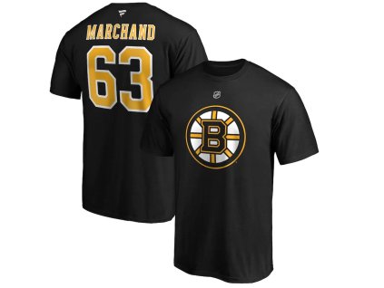 Pánské tričko Brad Marchand #63 Boston Bruins NHL Stack Logo Name & Number