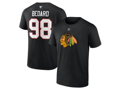 Pánské tričko Connor Bedard #98 Chicago Blackhawks NHL Draft 2023 Stack Logo Name & Number Black