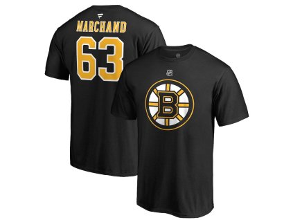 Pánské tričko #63 Brad Marchand Boston Bruins NHL Stack Logo Name & Number