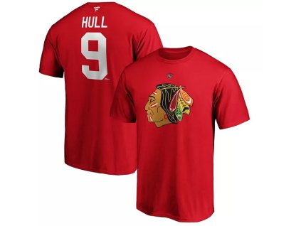 Pánské tričko Bobby Hull #9 Chicago Blackhawks NHL Authentic Stack Retired Player Name & Number T-Shirt - Red