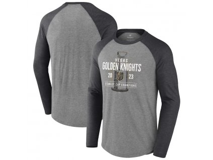 Pánske tričko Vegas Golden Knights 2023 Stanley Cup Champions Shootout Long Sleeve Tri-Blend Raglan