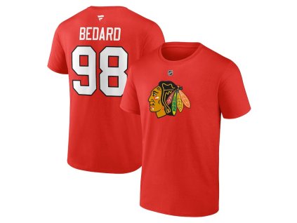 Pánské tričko Connor Bedard #98 Chicago Blackhawks NHL Draft 2023 Stack Logo Name & Number Red