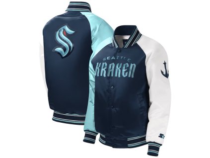 Dětská bunda Seattle Kraken NHL Starter Youth Raglan Full-Snap Varsity Jacket - Deep Sea Blue