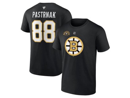 Pánské tričko David Pastrňák #88 Boston Bruins NHL 100th Anniversary Stack Logo Name & Number