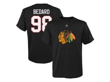 Dětské tričko Connor Bedard #98 Chicago Blackhawks NHL Player Name & Number Black