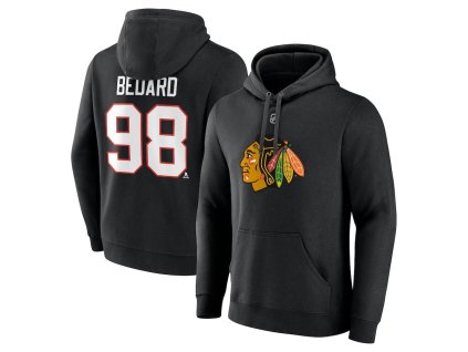Pánská mikina Connor Bedard #98 Chicago Blackhawks NHL Stack Name & Number Tri-Blend Pullover Hoodie