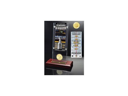 Pittsburgh Penguins Highland Mint 2017 Stanley Cup Champions 5-Time Multi-Champs Ticket & Bronze Coin Acrylic Desk Top
