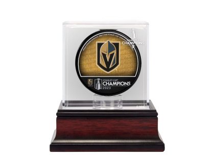 Akrylátová vytrínka na puk Vegas Golden Knights NHL 2023 Stanley Cup Champions Authentic Mahogany Hockey Puck Logo Display Case