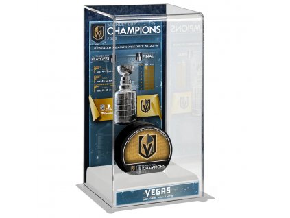 Akrylátová vytrínka na puk Vegas Golden Knights 2023 Stanley Cup Champions Logo Deluxe Tall Hockey Puck Case