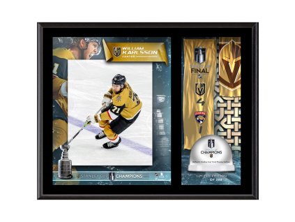 Sběratelská plaketa - koláž Vegas Golden Knights NHL William Karlsson 2023 Stanley Cup Champions 12'' x 15'' Sublimated Plaque with Game-Used Ice from the 2023 Stanley Cup Final - Limited Edition of 500