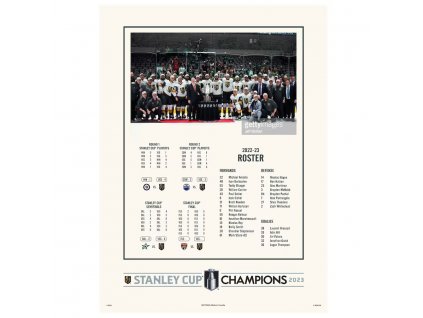 Slavnostní tisk Vegas Golden Knights 2023 Stanley Cup Champions 12" x 16" Roster Print