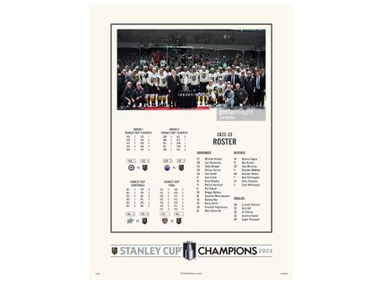 Slavnostní tisk Vegas Golden Knights NHL 2023 Stanley Cup Champions 12" x 16" Roster Print