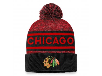 Pánska zimná čiapka Chicago Blackhawks Authentic Pro Rink Heathered Cuffed Pom Knit