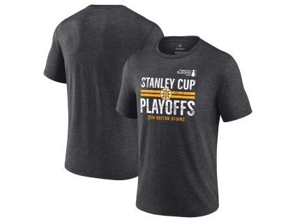 Pánské tričko Boston Bruins NHL 2024 Stanley Cup Playoffs Crossbar Tri-Blend T-Shirt - Heather Charcoal