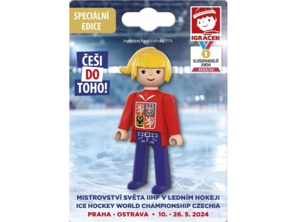Figúrka Igráček Fanynka MS v hokeji 2024 červený dres - figúrka