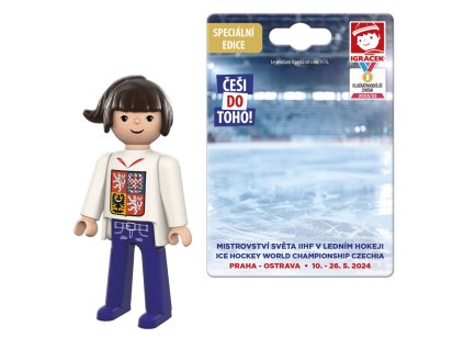 Figurka Igráček Fanynka MS v hokeji 2024 bílý dres - figurka