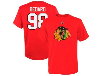 Dětské tričko Connor Bedard Chicago Blackhawks NHL Flat Name & Number Ctn Tee