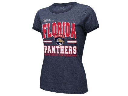 Dámské tričko Florida Panthers NHL 2025 Stanley Cup Champions Tri-Blend Ringer T-Shirt - Navy