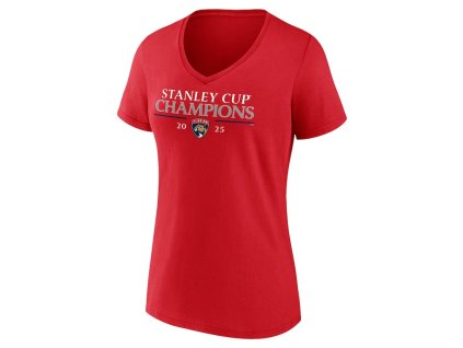 Dámske tričko Florida Panthers 2025 Stanley Cup Champions Signature Roster V-Neck T-Shirt - Red