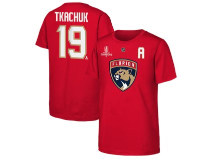 Detské tričko Matthew Tkachuk #19 Florida Panthers 2025 Stanley Cup Champions Name & Number