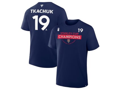 Pánské tričko Matthew Tkachuk #19 Florida Panthers NHL 2025 Stanley Cup Champions Name & Number