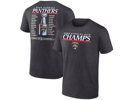 Pánské tričko Florida Panthers NHL 2025 Stanley Cup Champions Give & Go Roster T-Shirt - Heather Charcoal
