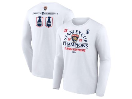 Pánské tričko Florida Panthers NHL 2025 Stanley Cup Champions Two-Time Top Line Long Sleeve T-Shirt - White
