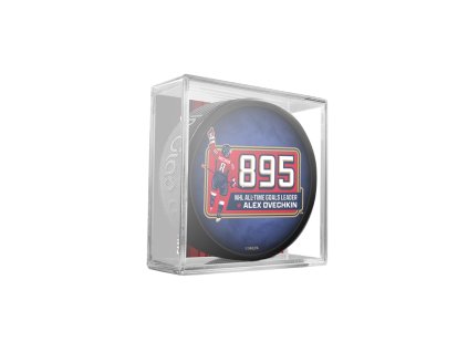 Puk Washington Capitals NHL Alex Ovechkin 895 All-Time Goals Leader Collectors Souvenir Red Puck- In Cube Blue